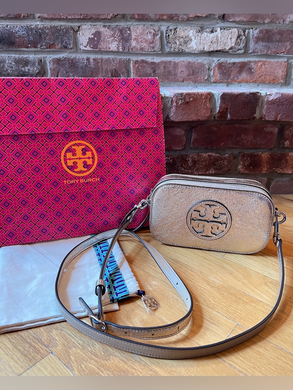 Tory Burch Gold Leather Miller Mini Metallic Crossbody Bag